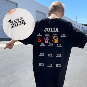 Class of 2037 Handprint Shirt; 2038 Graduation Shirt; Add Handprint Yearly, First Day of School Shirt; Grow With Me Shirt; Custom Kids Shirt