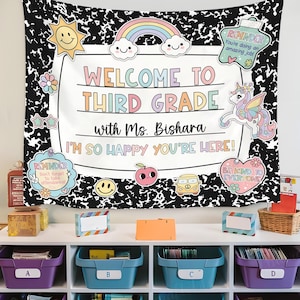 Personalized Classroom Tapestry, Composition Notebook Theme, Welcome Back to School Banner, Custom Teacher Name Gift & Classroom Decor