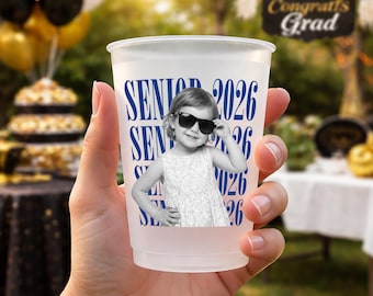 Personalized Senior 2026 Vintage Photo Frosted Cups Set of 5, Custom Class of 2026 Graduation Party Cups, Senior Night Favor