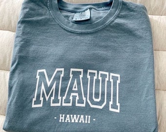 MAUI Hawaï Esthetisch T-shirt | T-shirt met vintage zomerse grafische comfortkleuren, zomervibes-outfit, dagelijkse kleding, atletisch Inspo-shirt