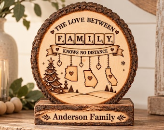 Personalized Long Distance Family Gift, Custom State to State Map Wooden Block, The Love Between Family Knows No Distance, Moving Away Gift