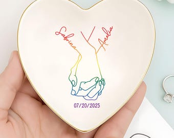Personalized Couple Relationship Trinket Dish, Engagement Gifts Jewelry Tray, Custom LGBT+ Gay & Lesbian Best Gift For Lover, Pride Month