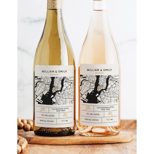 Custom Map Engaged Wine Label, Wedding Gift Any Map, Location Engagement Gifts, Personalized Bottle Sticker, Newly Engaged Gift for Couple