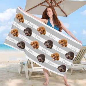 Custom Pet Beach Towel Photo + Pet Name, Big Size 30&quot;x60&quot; Party Pool Towel, Trip Gift, Personalized Cat Face Beach Towels Summer Vibes