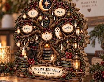 Personalized Family Tree of Life Wooden Plaque, Custom Family Name Keepsake Gift for Parent, Fantasy Table Decor, Housewarming Gift for Home