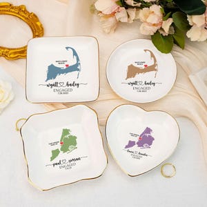 Custom Map Engaged Trinket Dish, Location Engagement Gifts For Couple Jewelry Tray, Custom Map Ring Dish Newly Engaged Ring Holder for lover