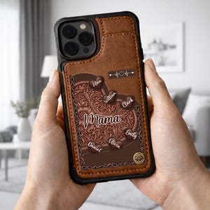 Personalized Grandma's Little Hearts Leather Wallet Phone Case, Custom Kids Names Flip Case, Gift for Mom Grandma, iPhone Samsung Case