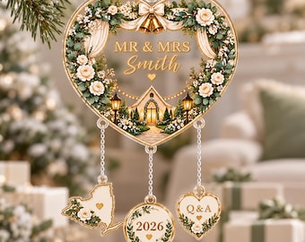 Personalized Wedding Ornament, Map Engagement Gift, Custom Married Keepsake, Newlywed Ornament, Our First Christmas 2026