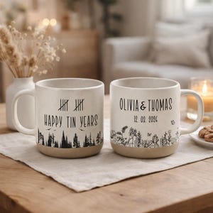 Personalized Happy Tin Years Pottery Mug Engraved, 10 Years Anniversary Gift for Him, 10th anniversary gifts, 10th Wedding Gift for Couple
