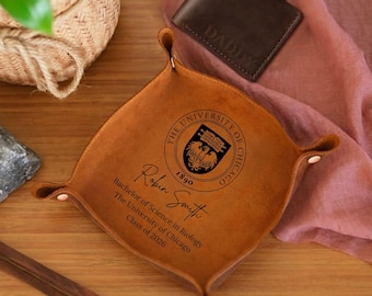 Custom College Logo Graduation Leather Tray, Personalized Graduation Gift for Him, Gift for Graduates, Class of 2026