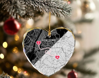 Personalized Map Long Distance Relationships Ornament, Mother's Day Gift, City Map Ornament, Miss You Family Gifts, Moving Away Gift for Mom