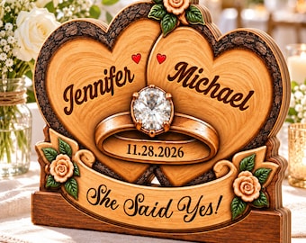 Personalized Couple Wooden Plaque, Together Forever Ring Sign, Custom Anniversary Wedding Gift for Couple, Engaged Wooden Table Decor