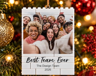 Custom Team Photo Blocks Ornament, Personalized Best Team Ever Christmas Keepsake, Coworker Office Gift, Employee Holiday Gift