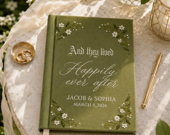 Custom Hand Embroidered Wedding Guest Books, Personalized Booklets for Bride and Groom, Linen Vow Notebooks, Wedding Anniversary Gift