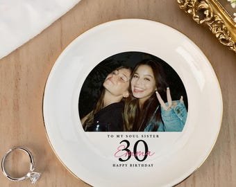 Personalised 30th Birthday Gift For Her, Best Friend Photo Trinket Dish, Custom Jewelry Ring Dish, Milestone Birthday Present