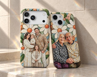 Custom Photo Phone Case, Stained Glass Picture Case, Personalized Christmas Family Gift, MagSafe iPhone 17 16 15, Personalized Gift for Mom