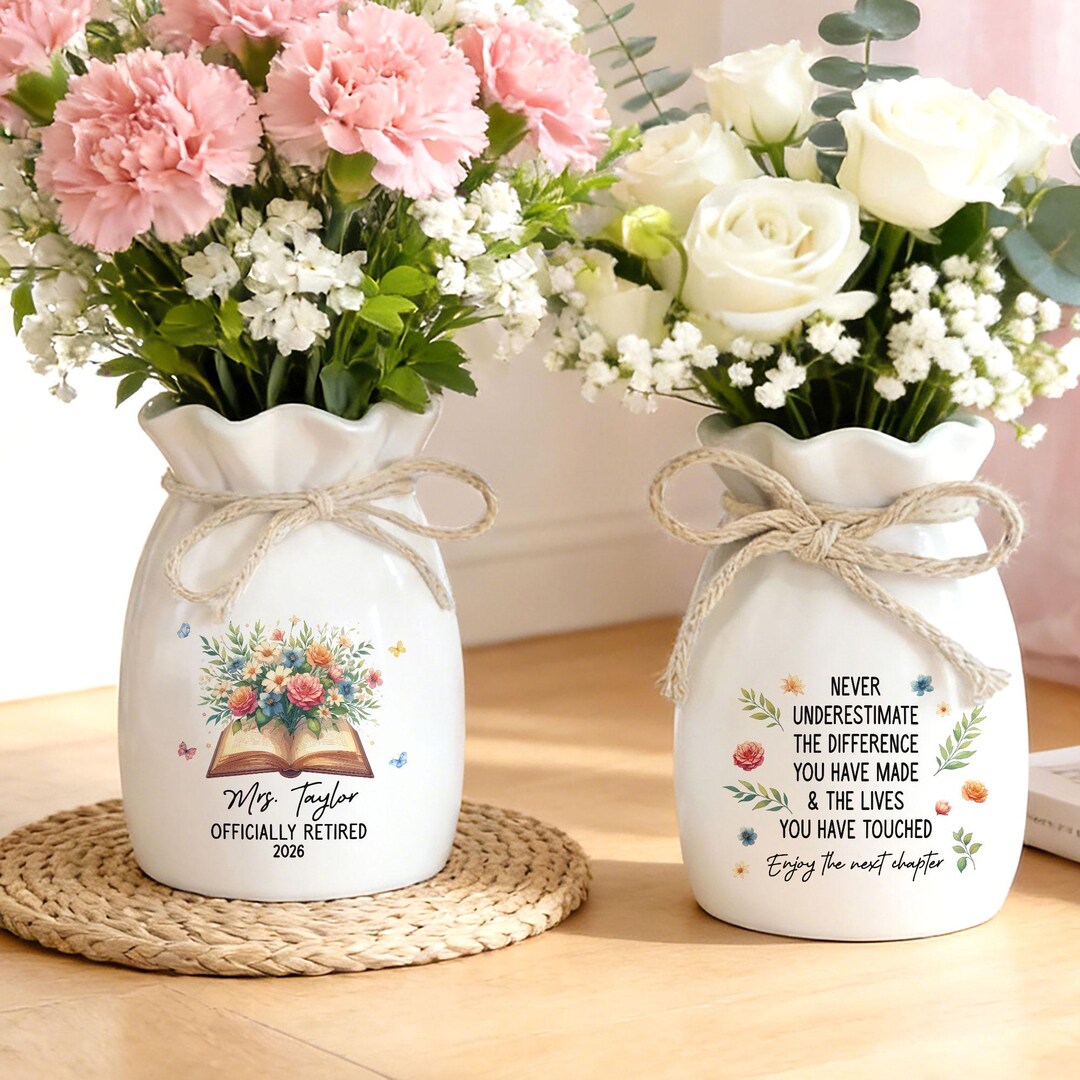 Chapter Ribbon Personalized Next Chapter Ribbon Tie Ceramic Vase, Retirement Vase ...