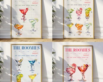 Aangepaste print cocktaildrankjes poster, gepersonaliseerd cadeau-idee voor kamergenoten voor vrienden groepsnamen als cocktails, afdrukbaar verjaardagscadeau voor meisjes