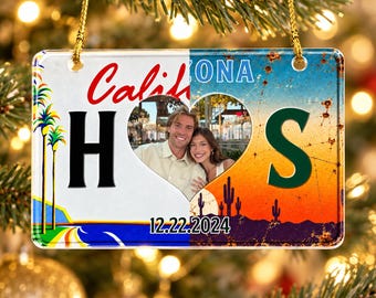 Personalized License Plate Ornament for Couples, Custom Photo Anniversary Gift for Husband Boyfriend, Wedding Ornament, Engagement Keepsake