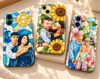 Personalized Family Photo Phone Case, Custom Stained Glass Mosaic Portrait, Gift for Mom or Grandma, Couple Anniversary Gift
