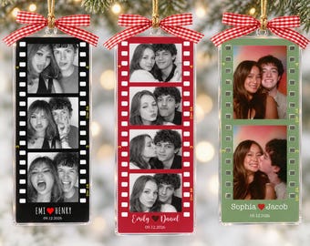 Personalized Couple Photo Strip Acrylic Ornament: Custom Picture Keepsake, Romantic Christmas Gift, Anniversary Keepsake for Him Her