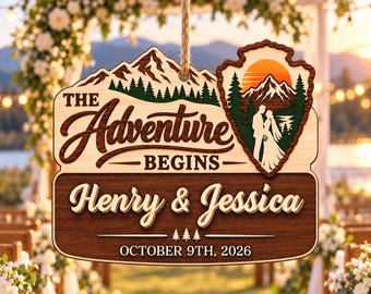 Personalized Adventure Couple Ornament, Custom Hiking Couple Gift, Mountain Christmas Keepsake, Engagement Wedding Gift for Married