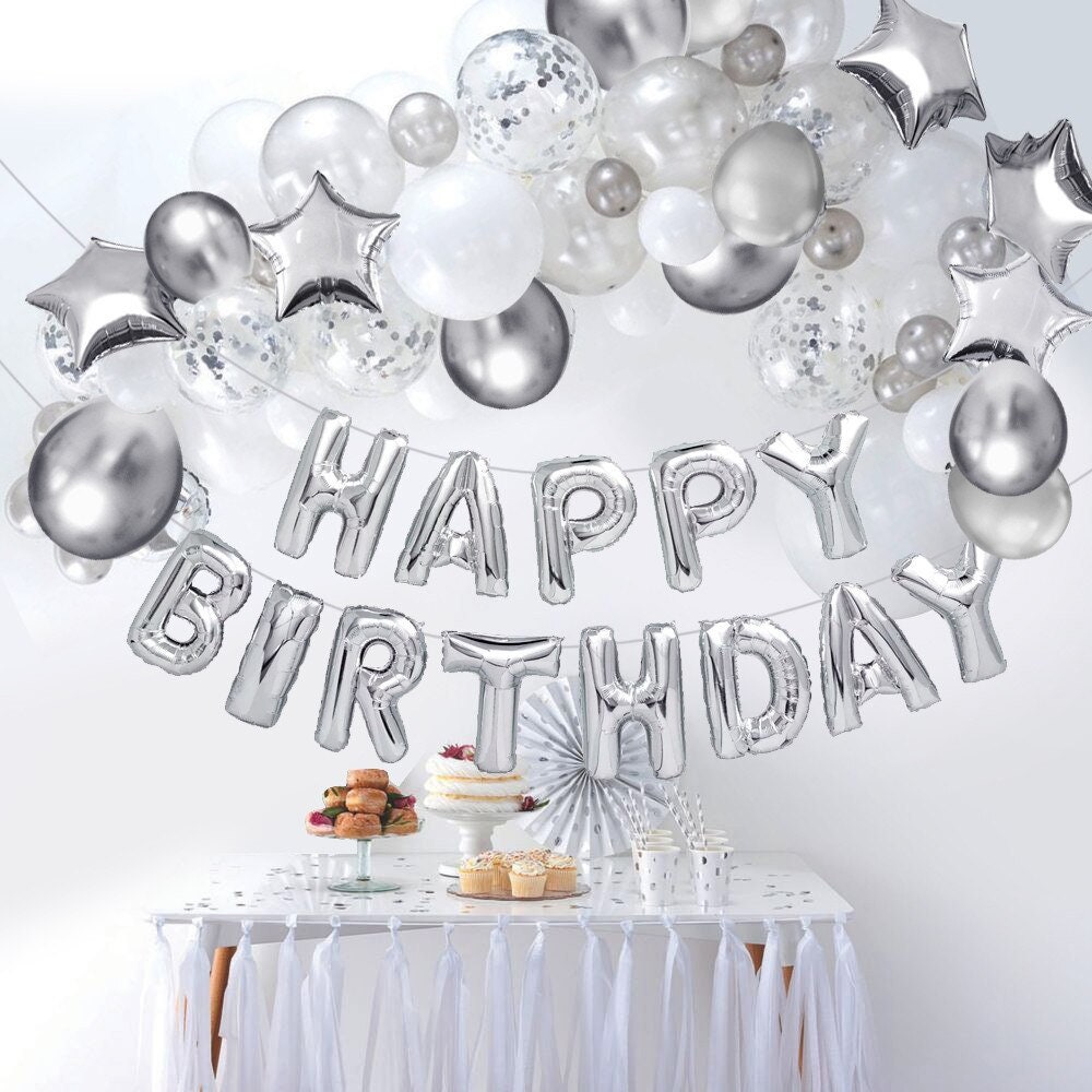 Silver birthday party decoration silver balloon arch garland Etsy