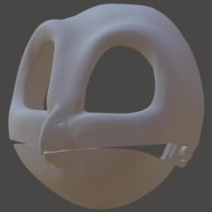 May include: A white, unpainted, plaster mask with a beak and eye holes. The mask is designed to be worn over the face.