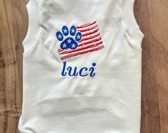 Camiseta patriótica bordada para mascotas: Camiseta personalizada para gatos del 4 de julio