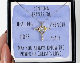 Sending prayers for healing, strength, hope, peace | Christian cross necklace with prayer, gift for encouragement in adversity