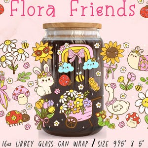 Cottagecore Spring Flower Glass Can Wrap PNG: 16oz Libbey Cup Sublimation Design (Digital Download)