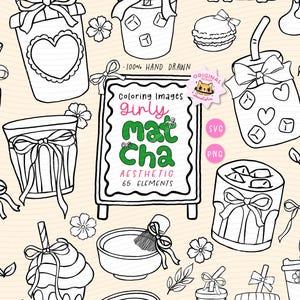 Matcha Girl Clipart Set: Coquette Kawaii Doodle SVG PNG (Digital Download)
