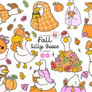 Höstgås Clipart Set | Handritade mysiga höstdoodles (SVG, PNG)