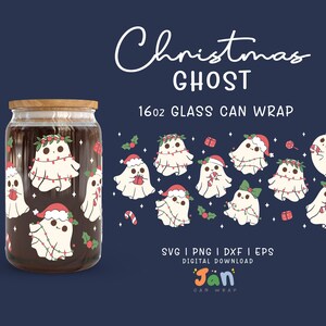 Christmas Ghost SVG Wrap for Libbey Can Shaped Beer Glass 16oz, Festive Design for Christmas and Halloween, Digital Download