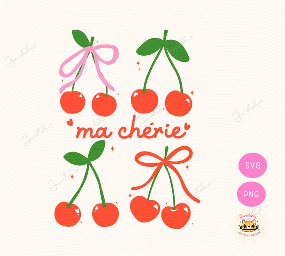 Retro Coquette Cherries Valentine Design: Ma Cherie PNG SVG (Digital Download)
