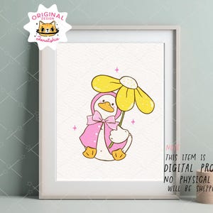 Rain Spring Cottagecore png Cute White Duck with bow svg Vintage Coquette White Call duck Whimsical Playful Doodle Hand Drawing Outline Set