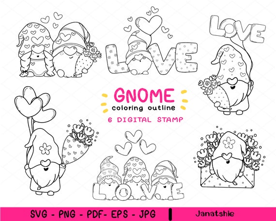valentine gnome clipart digital stamp gnome outline clip art etsy