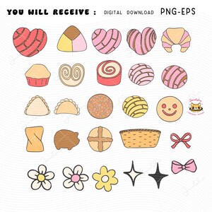 Cute Mexican Pan Dulce Clipart Groovy Retro Concha Clipart Girly Conchas PNG Mexican Bread PNG Bundle doodle hand drawing digital sticker