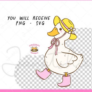 Rain Spring Cottagecore png Cute White Duck with bow svg Vintage Coquette White Call duck Whimsical Playful Doodle Hand Drawing Outline Set