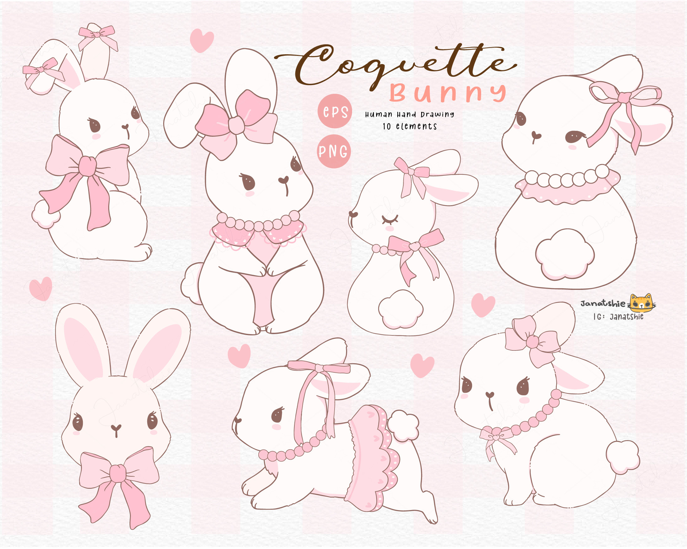 Clipart de conejito de Pascua rosa: Conjunto de PNG de conejo de dibujos  animados femeninos (descarga digital) - Etsy México, image size:2189x1750