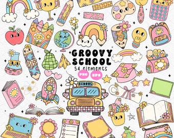 Groovy Disco School png Retro Teacher png Pastel back to school png Disco graduation clipart Positive Book Vibe png flower power school bus