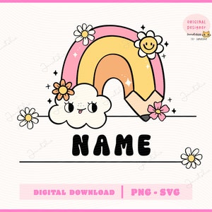 Groovy retro leraar waardering svg school regenboog aangepaste dankbaarheid split naam frame png bloem kind naam frame svg