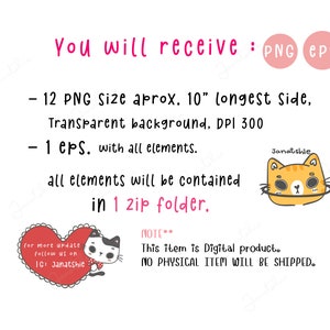 May include: A digital download graphic design product listing for 12 PNG images and 1 EPS file. The images are approximately 10 inches in size with a transparent background and 300 DPI resolution. The images are contained in a zip folder. The text "You will receive: PNG eps" is at the top of the image. The text "NOTE** This item is Digital product. NO PHYSICAL ITEM WILL BE SHIPPED." is at the bottom of the image.