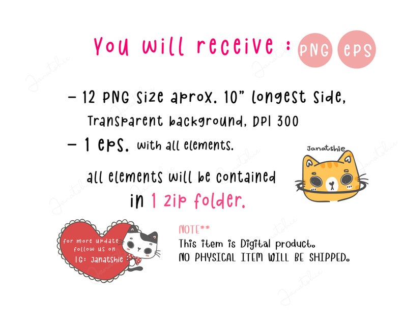 May include: A digital download graphic design product listing for 12 PNG images and 1 EPS file. The images are approximately 10 inches in size with a transparent background and 300 DPI resolution. The images are contained in a zip folder. The text "You will receive: PNG eps" is at the top of the image. The text "NOTE** This item is Digital product. NO PHYSICAL ITEM WILL BE SHIPPED." is at the bottom of the image.
