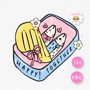 Bonita lata de sardinas pastel PNG SVG / Estética de pescador femenino / Sardinas enamoradas / Arte caprichoso dibujado a mano para pegatinas, camisetas y tarjetas de amor