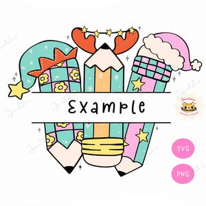 Groovy personalizado rosa e menta Natal lápis dividido monograma quadro retro professor apreciação personalizado nome da criança quadro svg png