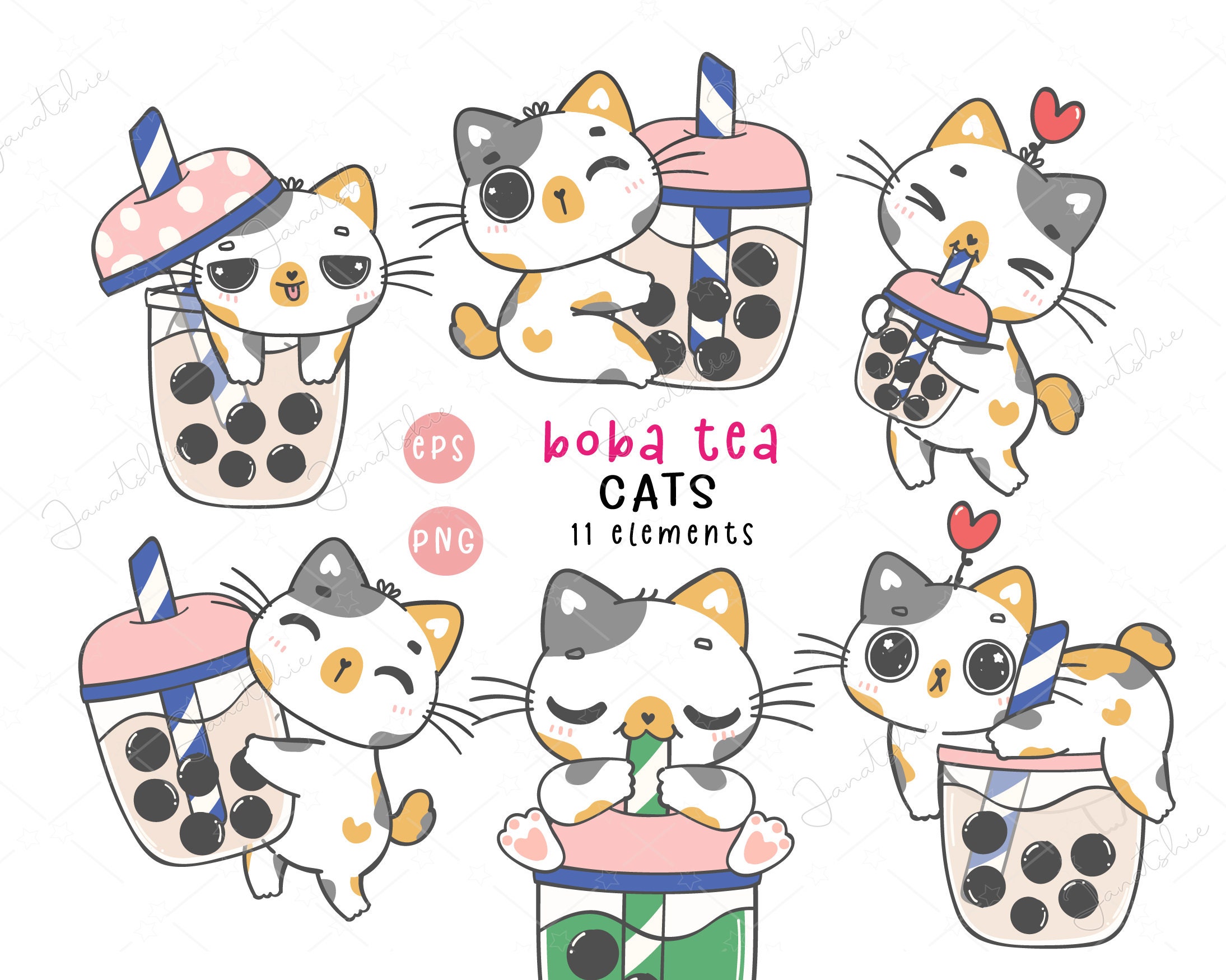 Cute Cat Clipart, Kitten, Sticker, Pussycat, Vector, Kawaii, Chibi