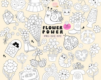 Retro Flower Power Clipart: Groovy Hippie Designs (SVG, PNG, EPS)