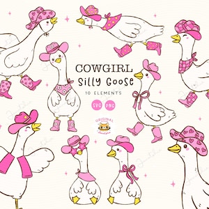 Western Gans Clipart Groovy Cowboy Country Dumme Gans PNG Pink Disco Cowgirl Clipart Verspielte mutige Hand gezeichnete minimalistische Kunst-Illustrationen