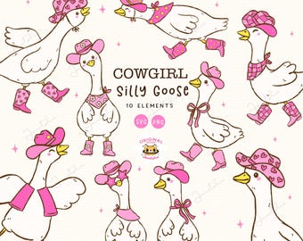 Cowgirl Goose Clipart: Pink Disco Western Art (PNG, SVG)